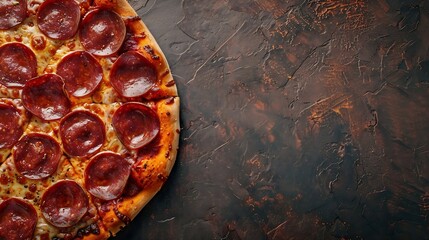 Generative AI : salami pizza pepperoni fast food Takeaway snack healthy meal top view food background rustic image