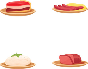 Breakfast icons set cartoon vector. Different type of dish. Food, nutrition