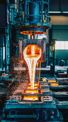 Portrait view of a copper foundry casting molten metal
