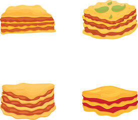 Italian lasagna icons set cartoon vector. Tasty meat dish. Mediterranean cuisine