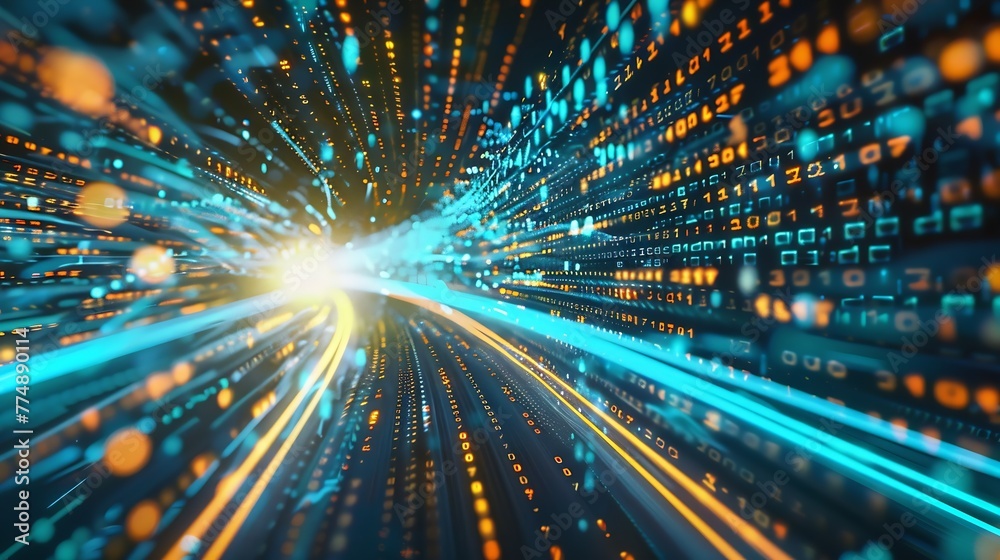 Aufkleber Generative AI : Digital data flow on road with motion blur to create vision of fast speed transfer