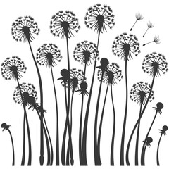 Silhouette Dandelions Plant flower black color only