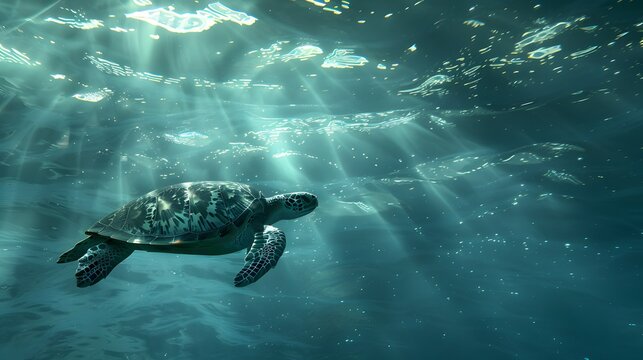 Graceful sea turtle gracefully moving through ocean depths ai image