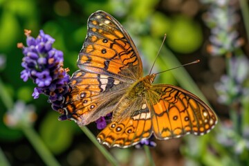 American Painted Lady Butterfly on Lavender, Macro Nature Shot