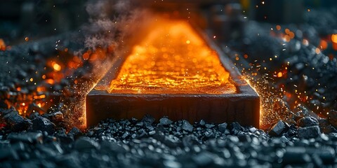 Illustration of Sparks and Molten Metal in a Steel Mill Depicting Raw Steel Production. Concept Steel Mill Illustration, Sparks and Molten Metal, Raw Steel Production, Industrial Setting - obrazy, fototapety, plakaty