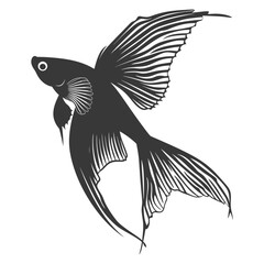Silhouette guppy fish animal black color only full body - obrazy, fototapety, plakaty