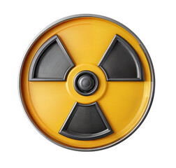 Transparent 3d render icon symbol design of nuclear radioactivity yellow and black radioactive symbol sign on white background