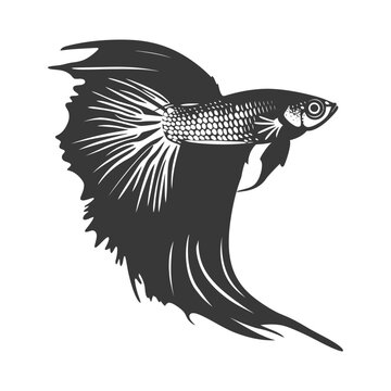 black betta fish swimming clip art preview