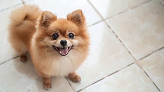 Generative AI : puppy pomeranian dog cute pets in home, close-up image
