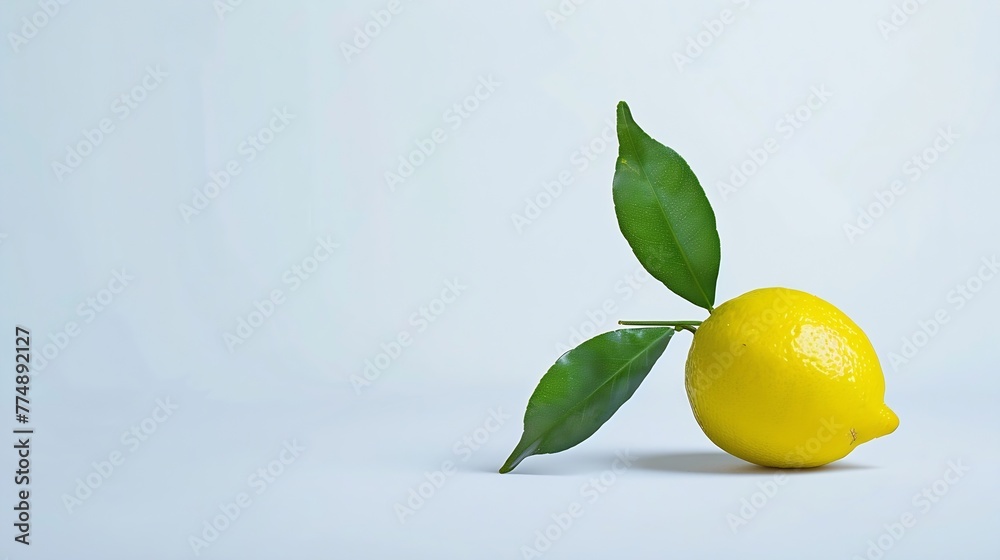 Poster Generative AI : Lemon with green leaf isolated on white background.