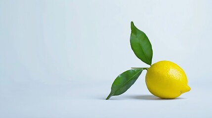 Generative AI : Lemon with green leaf isolated on white background.
