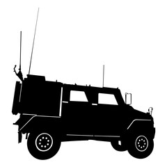 A black silhouette of an armored vehicle, fit for themes of security, defense, and military operations.