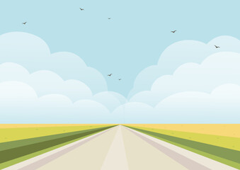 Countryside road rural landscape scene with field. Vector Galicia region view with wheat field. - 774892900