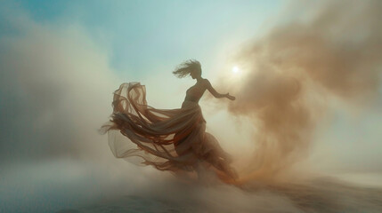 Ethereal clouds of mist swirling in a mysterious and enchanting dance. - obrazy, fototapety, plakaty