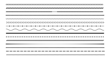 Set of vector line border. Lines, waves, zigzag, borders.  Geometric vintage line collection. Doodle design. Vector illustration