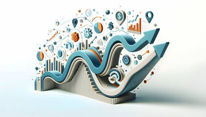 3d flat icon as Abstract Market Analysis A financial chart overlaid with abstract shapes representing market analysis. in financial growth and innovation abstract theme with isolated white background 