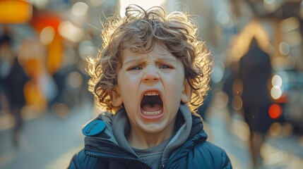 Tension Unleashed: Screaming Child in Public - obrazy, fototapety, plakaty