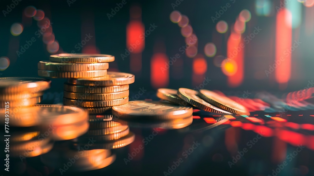 Poster generative ai : stock market investment trading financial, coin and graph chart or forex for analyze