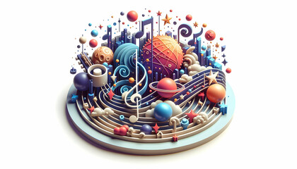 3d flat icon as Astral Orchestration The grand orchestration of celestial bodies in motion. in financial growth and innovation abstract theme with isolated white background ,Full depth of field, high 