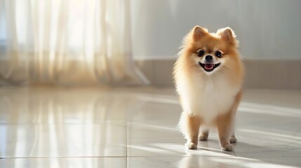 Generative AI : puppy pomeranian dog cute pets in home, close-up image