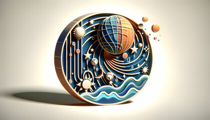 3d flat icon as Celestial Harmonics The harmonics and resonance of celestial events and phenomena. in financial growth and innovation abstract theme with isolated white background ,Full depth of field