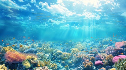 Fototapeta na wymiar Immersive underwater exploration snorkeling and swimming in photorealistic image