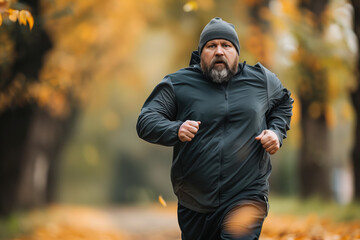 Man going for a run in an autumnal park