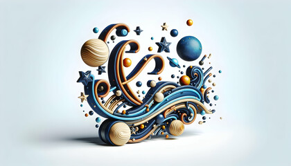 3d flat icon as Cosmic Calligraphy The universe’s story written in the calligraphy of stars and planets. in financial growth and innovation abstract theme with isolated white background