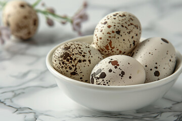 Quail eggs in a white bowl