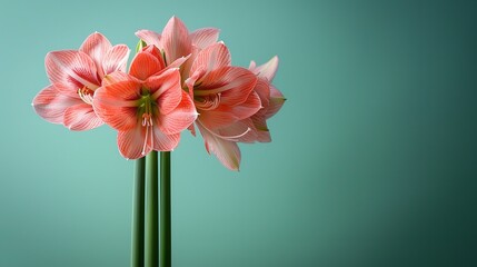 Array of pink amaryllis flowers embellishing a deep green backdrop lovely flowers to adorn the home and space, Generative AI. - obrazy, fototapety, plakaty