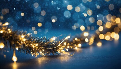 Fototapeta na wymiar Twinkling Tranquility: Christmas Garland Bokeh Lights on Dark Blue Background