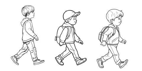 Sketch of boys walking on transparent