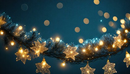 Fototapeta premium Magical Glow: Festive Garland Bokeh Lights Over Deep Blue