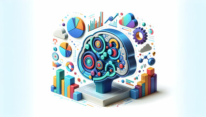 3d flat icon as Financial Intelligence A banner showcasing AI driven financial intelligence with dynamic charts. in financial growth and innovation abstract theme with isolated white background ,Full 