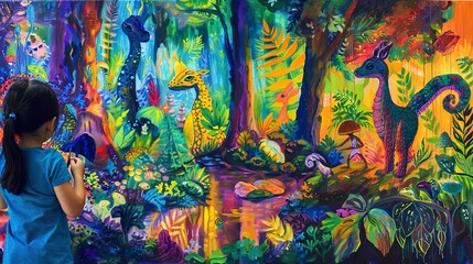Enchanted Forest vibrant colors on canvas