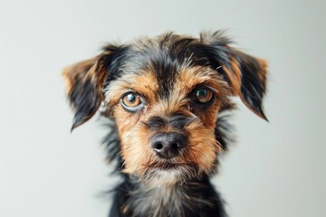 A captivating portrait of a small, inquisitive puppy with black and tan fur