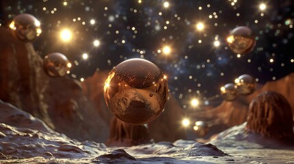 Planetary orbs Mars-inspired spheres - obrazy, fototapety, plakaty