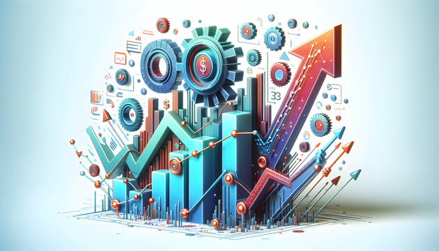 3d flat icon as Growth Graph Grasp A hand reaching for a graph symbolizing financial growth amidst abstract patterns. in financial growth and innovation abstract theme with isolated white background ,