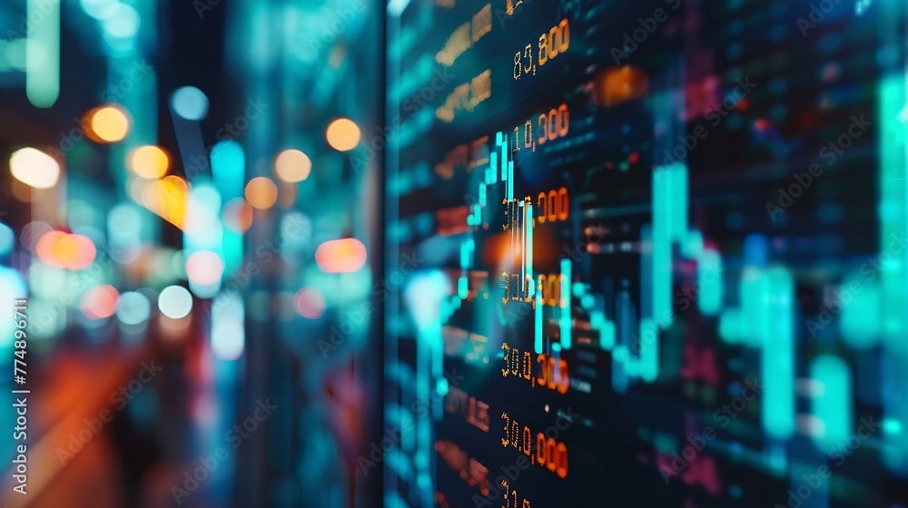 Poster generative ai : stock market chart,stock market data on led display concept.
