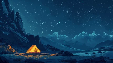 Tissu par mètre Blue nuit Stargazing Campsites: Remote Landscapes and conceptual metaphors of Remote Landscapes