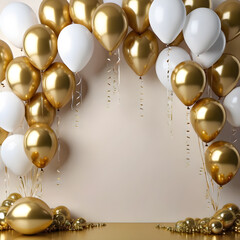 white and gold wedding balloons. copy space, text space. for postcards, banners