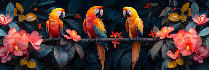 3D Digital Art Drawing Colorful Wallpaper,
Colorful exotic birds perched on branches