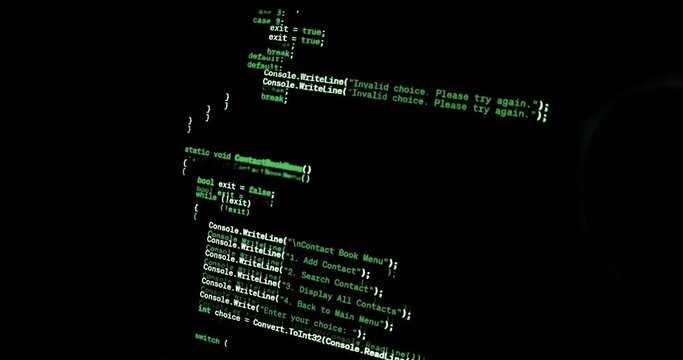 hacker scrolls program code on notebook computer, cyber security concept