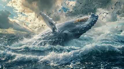 Majestic gray whale migration along pacific coast in cinematic photorealistic shot