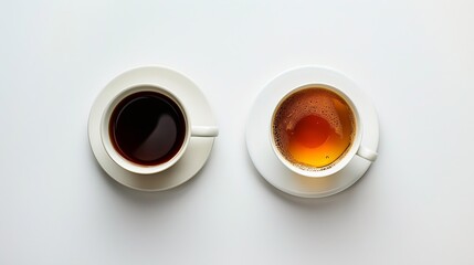 Generative AI : Hot coffee and hot tea on a white background
