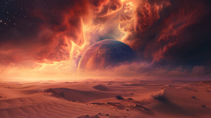Mystical red Desert Planet in the Universe 