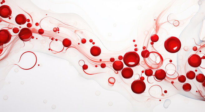 Microscope photo illustration of red bubbles of blood cells on white background. Health care, medical, Human body anatomy and science concept.