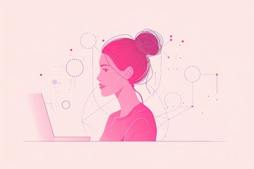 Female entrepreneur work in home office, flat illustration.