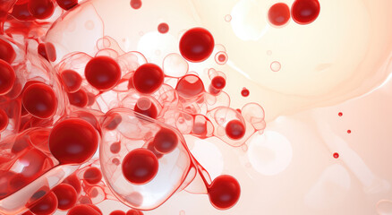 Microscope photo illustration of red bubbles of blood cells on white background. Health care, medical, Human body anatomy and science concept.