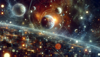 Orbital Dreams Planets and moons orbiting in an endless dance. in financial growth and innovation abstract theme ,Full depth of field, clean bright tone, high quality ,include copy space, No noise, cr